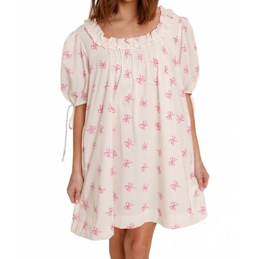 NWT Sofie the Label Minnie Babydoll Bow Print Mini Dress Women's Small Ivory